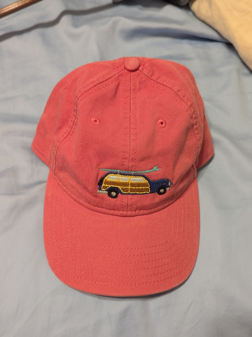 Harding Lane Cotton Baseball Cap with Embroidered Woodie Surf Wagon Salmon NWOT
